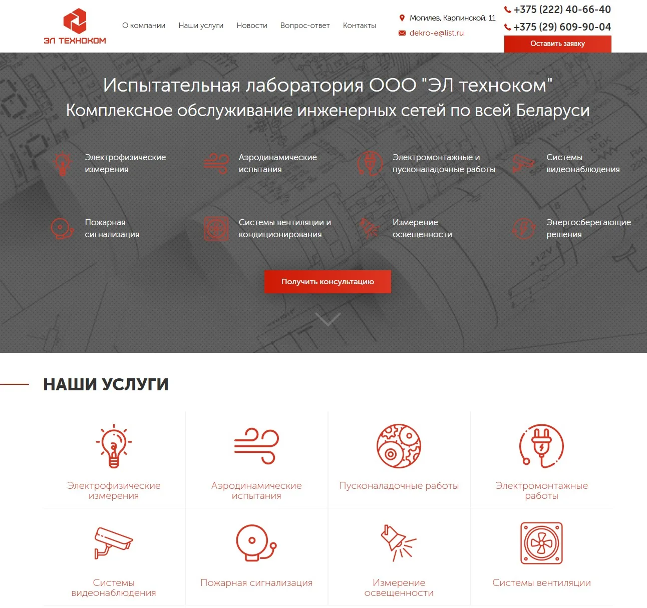 создания сайта для визитки услуг компании